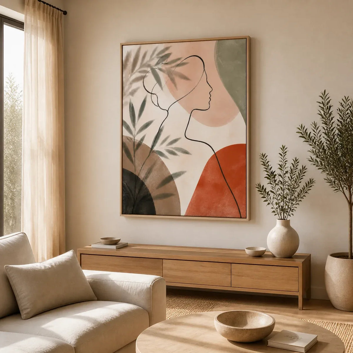 Quiet Muse Floating Frame Canvas Wall Art - Portrait - 40W x 50H cm - Natural Birch
