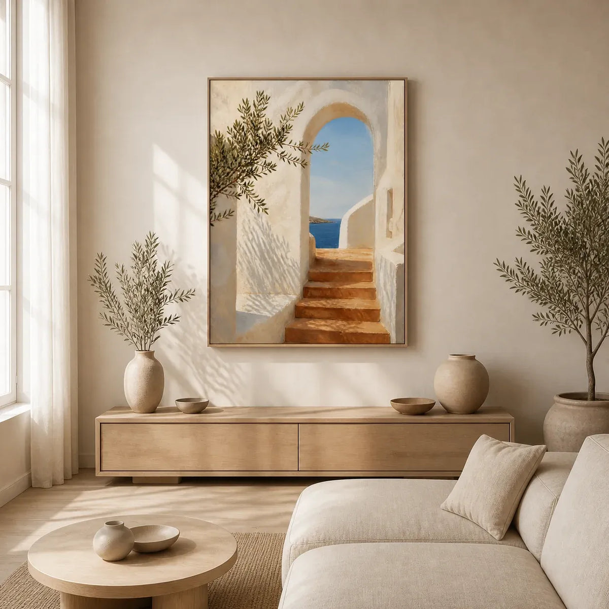 Sunlit Passage Floating Frame Canvas Wall Art - Portrait - 40W x 50H cm - Black