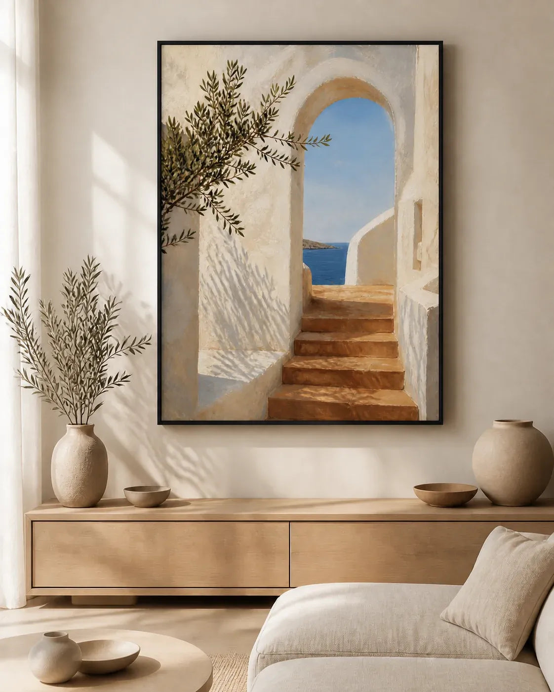 Sunlit Passage Floating Frame Canvas Wall Art - Portrait - 40W x 50H cm - Black
