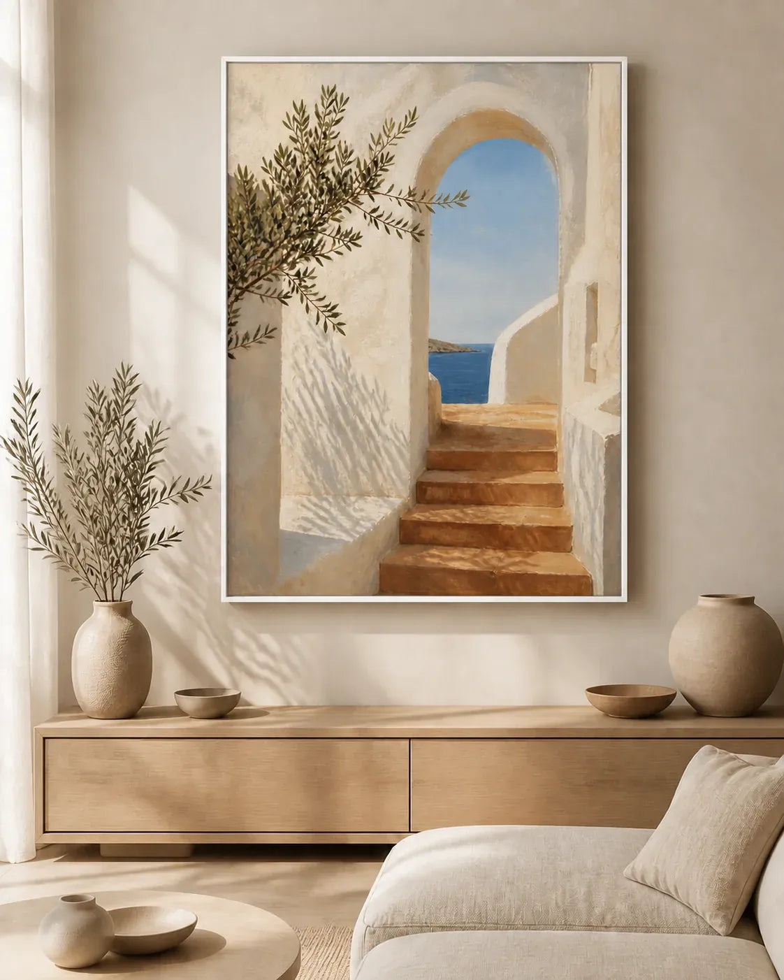Sunlit Passage Floating Frame Canvas Wall Art - Portrait - 40W x 50H cm - Black