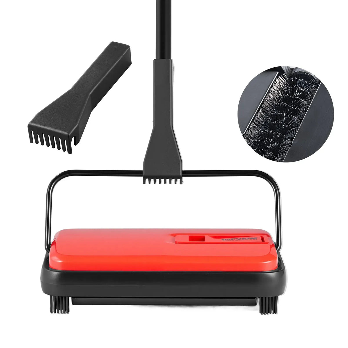 Carpet Sweeper Manual, Floor Sweeper with 300 ml Dustbin Capacity Easy to Empty, Red