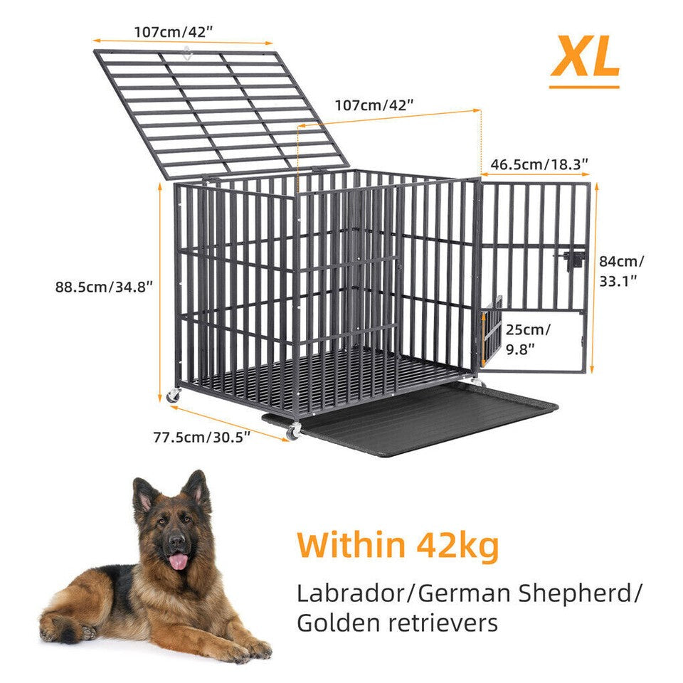 Heavy Duty Dog Cage with Lock & Bottom Tray