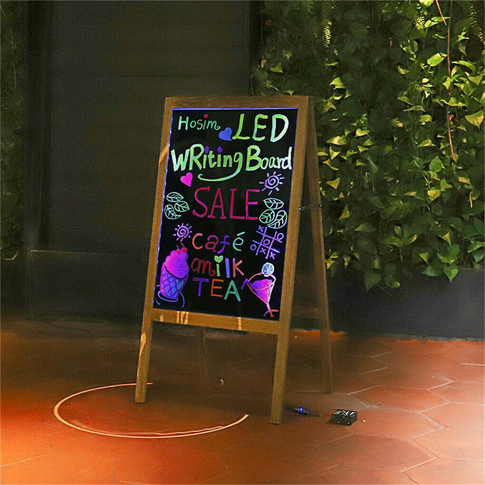 Vintage Neon LED Message Writing Board Stand Pavement Sign Illuminated Erasable