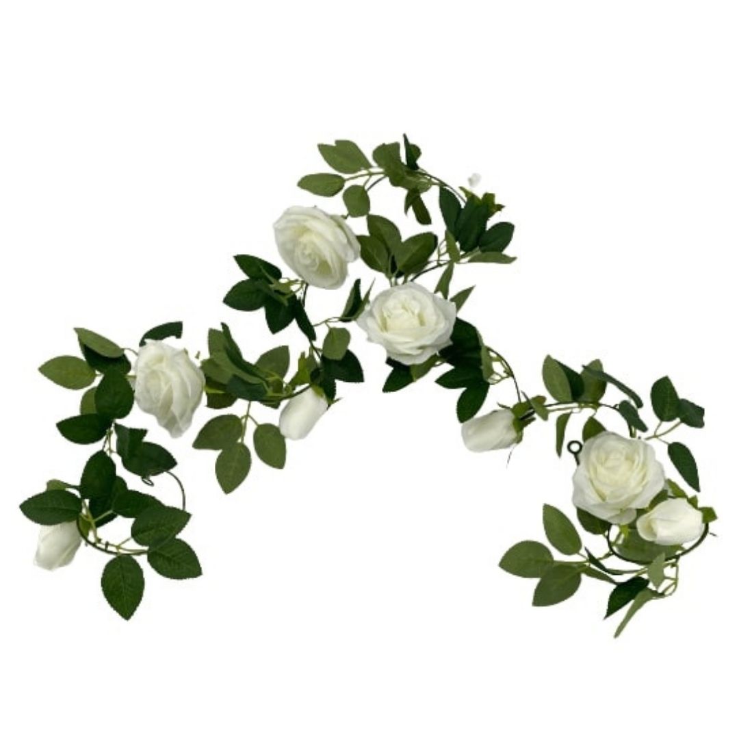 Artificial White Rose Garland - 190cm