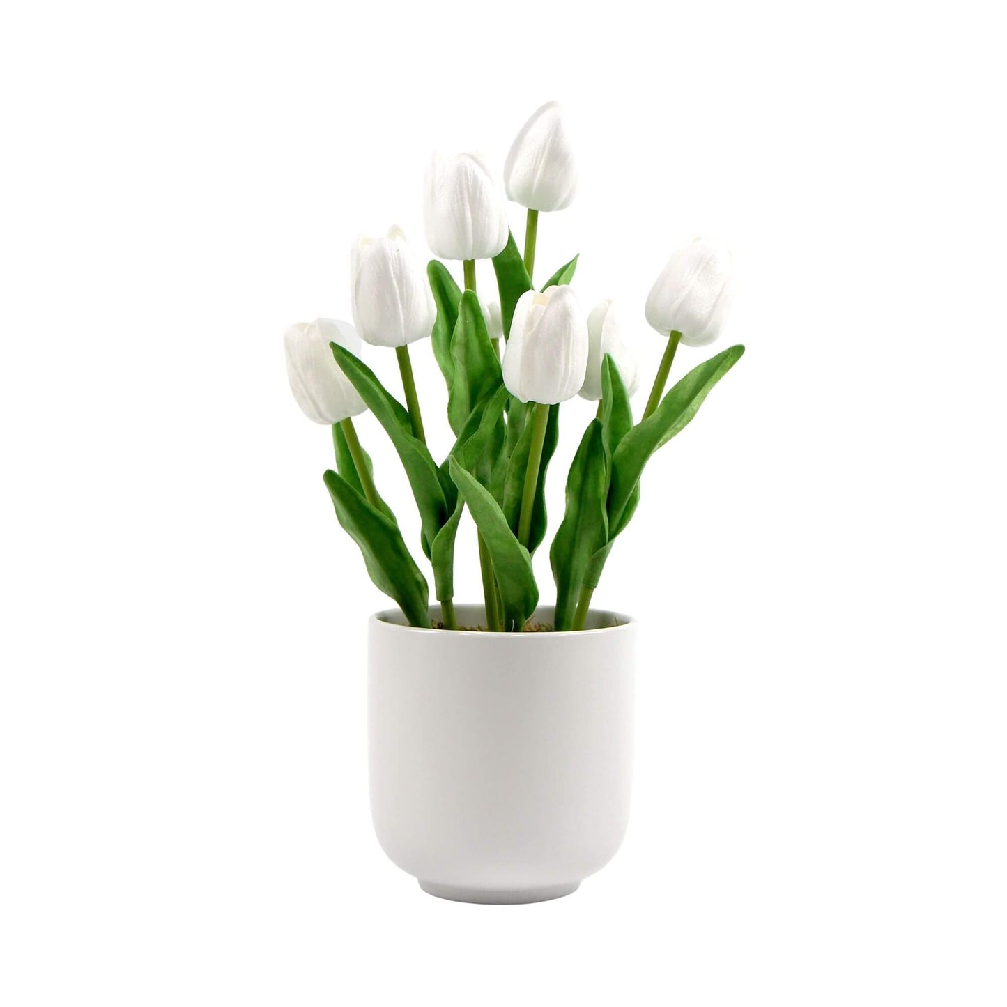 Artificial Tulip Plant Arrangement Flowering White with Ceramic Bowl - 35cm
