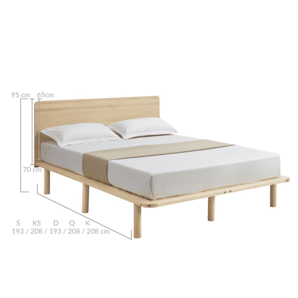 Natural Solid Wood Bed Frame Bed Base with Headboard King Single