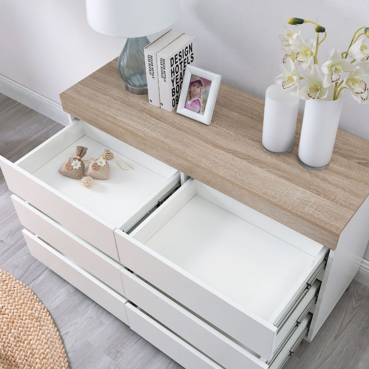 Coastal White Wooden Chest of 6 Drawers