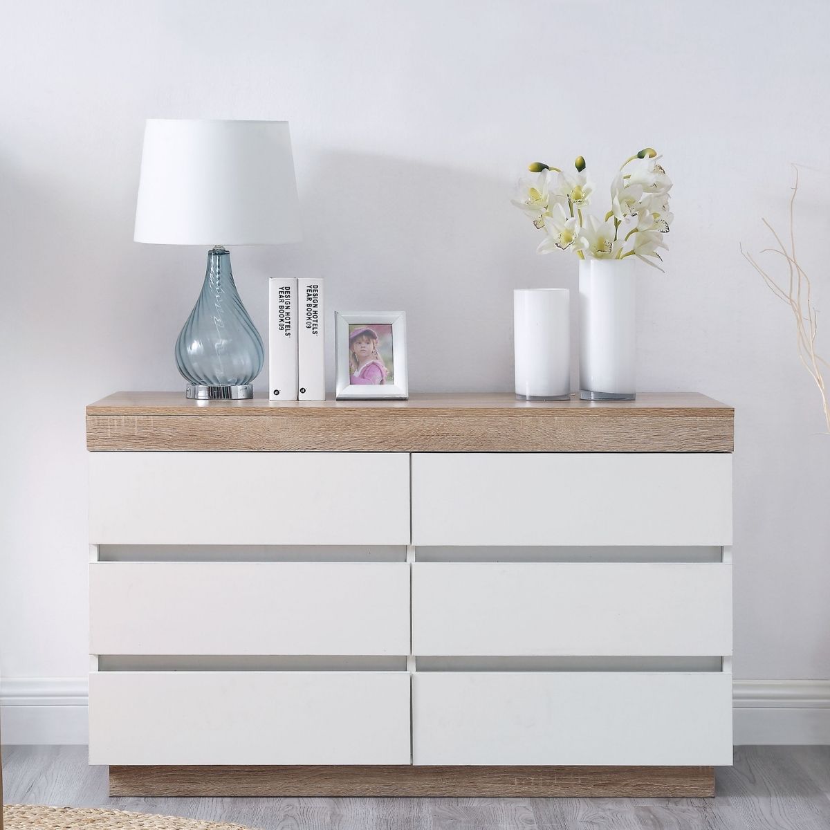 Coastal White Wooden Chest of 6 Drawers