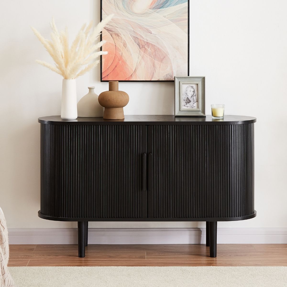 Tate Black Column Wooden Sideboard Table