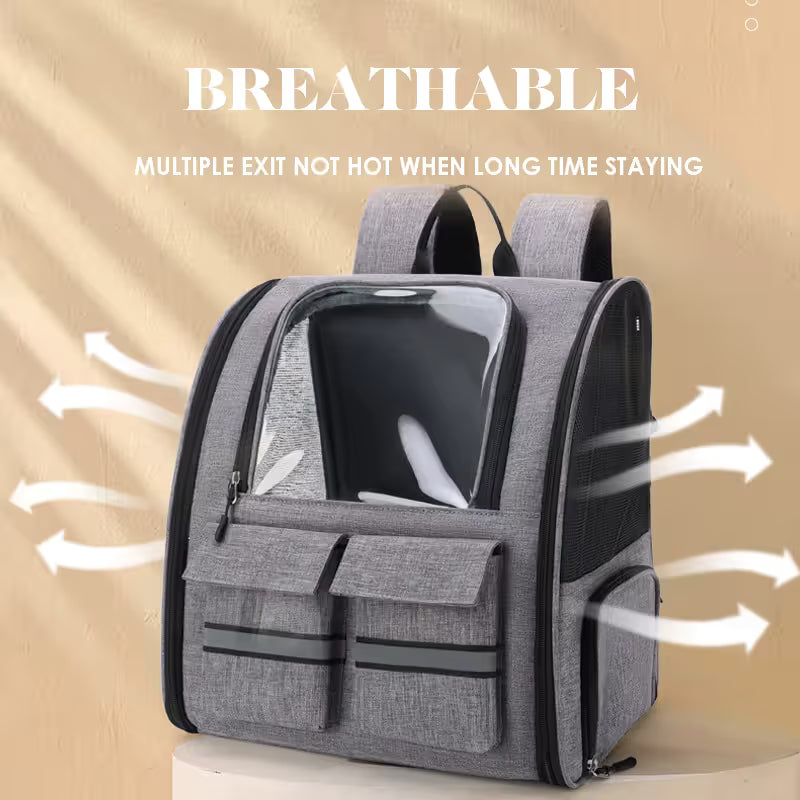 Light Blue Collapsible Pet Carrier Backpack with Trolley Sleeve