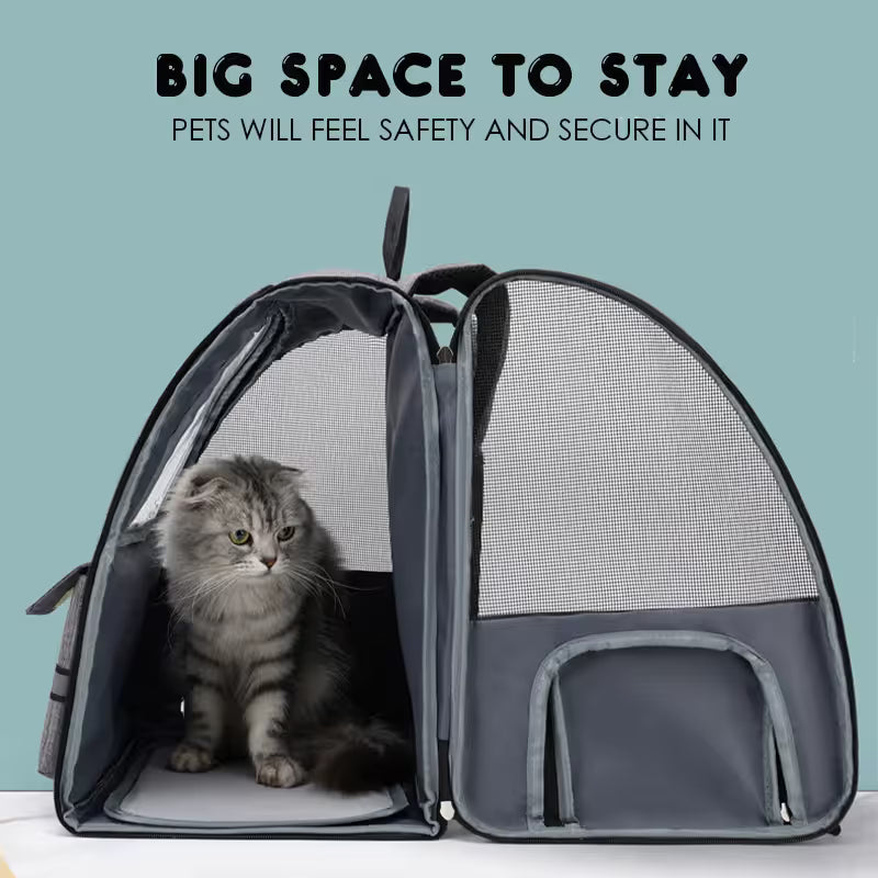 Blue Collapsible Pet Carrier Backpack with Trolley Sleeve