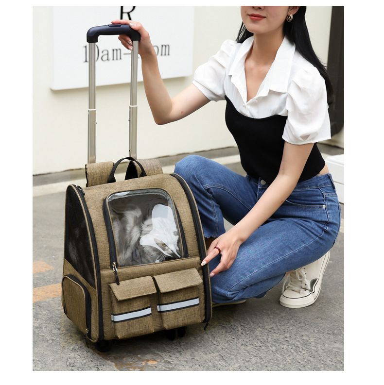 Grey 3-in-1 Pet Carrier: Rolling Backpack with Collapsible Design