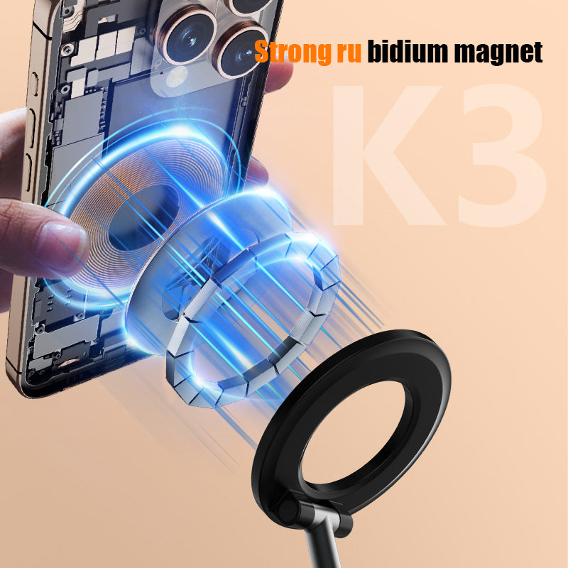 White 2-in-1 Folding Portable Selfie Light and Magnetic Phone Stand - Vlogging Ring Light with Adjustable Kickstand, Three-Color Soft Light &  USB Rechargeable
