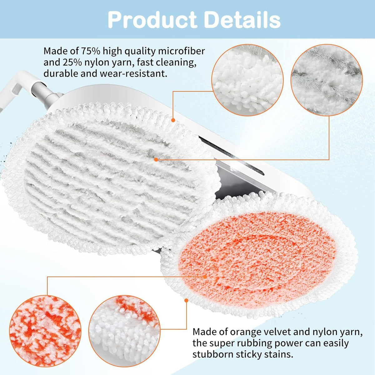 Style 3 Shark Steam Dual-Head Mop Replacement Pads 8 Pack - 7.5 Inch Reusable Round Microfiber Scrubbing Pads Compatible with Shark S7000, S7201, S8001, S8201, S7001, S7000AMZ, S7001TGT, S7005, S7020