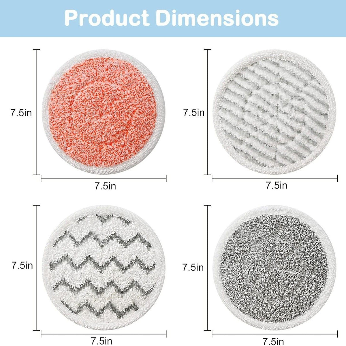Style 3 Shark Steam Dual-Head Mop Replacement Pads 8 Pack - 7.5 Inch Reusable Round Microfiber Scrubbing Pads Compatible with Shark S7000, S7201, S8001, S8201, S7001, S7000AMZ, S7001TGT, S7005, S7020