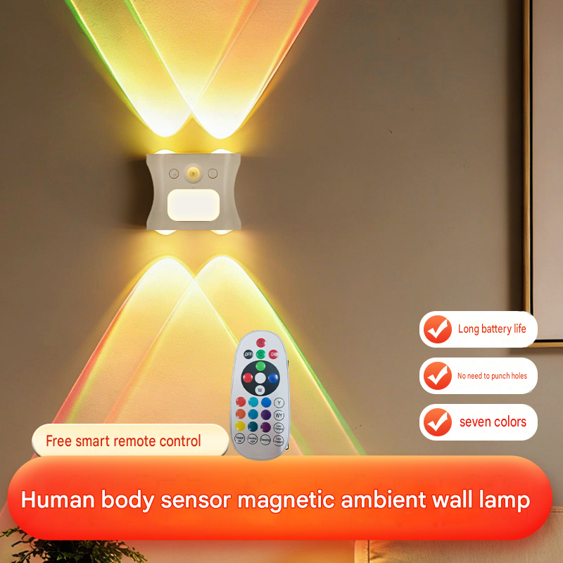 3PCS Smart Home Atmosphere Set – Pink USB Rechargeable Camera Humidifier & 2pcs Black RGB Motion Sensor Wall Light, Magnetic Wireless Night Lamp with Remote Control for Bedroom, Living Room & Office