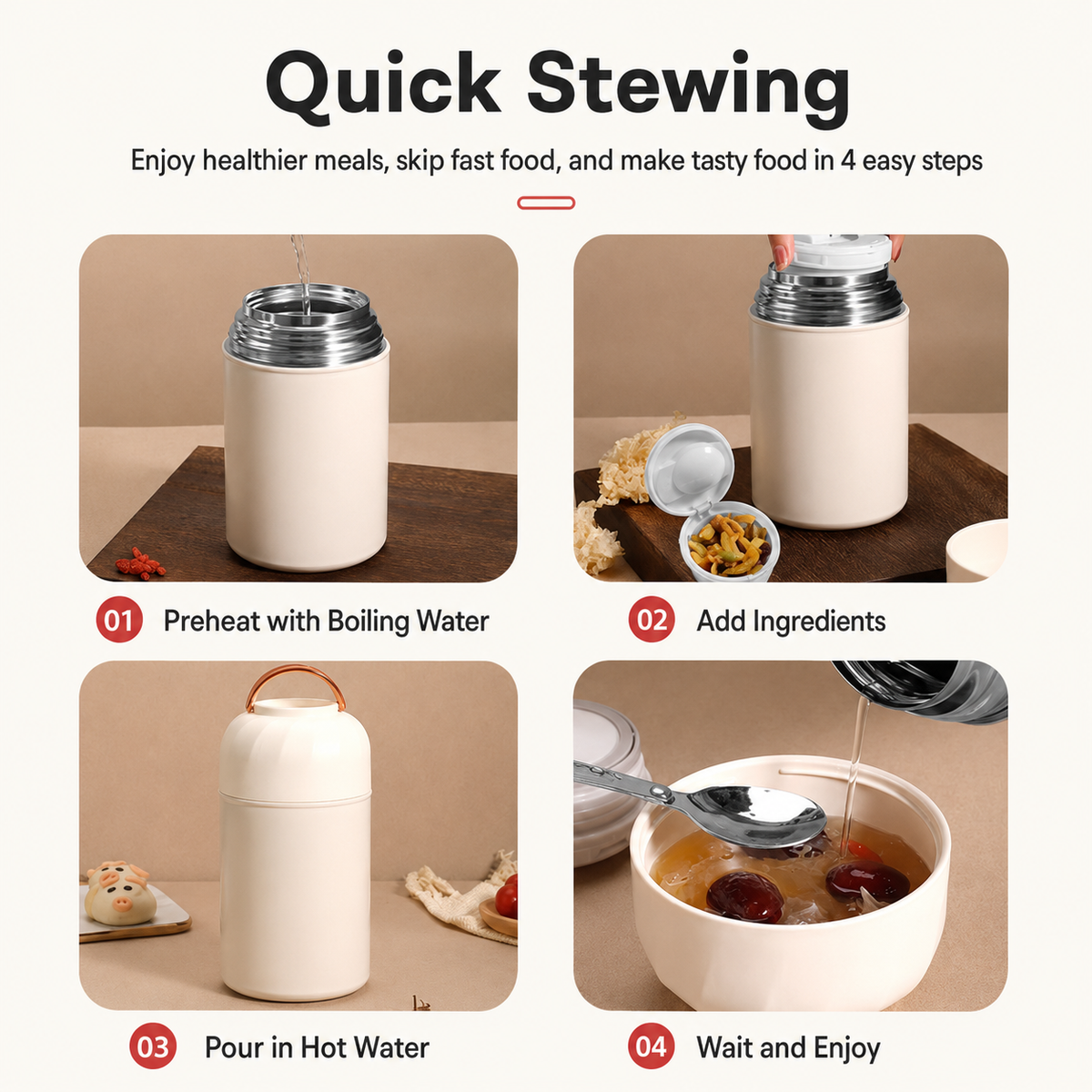 Black 500ml Thermal Food Jar with Spoon Portable Insulated Lunch Container Vacuum Soup Cup Leakproof Food Flask for Office Travel Camping Stew Rice Porridge Meal Prep