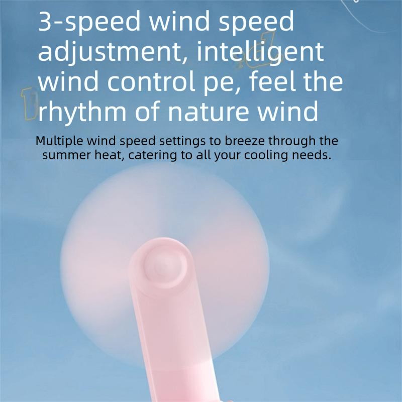 Pink Foldable Mini Handheld Fan—a portable, USB-rechargeable desktop fan featuring a cute rabbit design. It offers three speed settings, soft blades, and 270-degree rotation, with a built-in 1200mAh battery—ideal for travel, office use, and staying cool o
