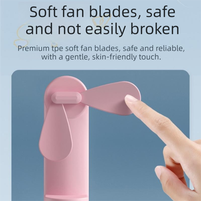 Pink Foldable Mini Handheld Fan—a portable, USB-rechargeable desktop fan featuring a cute rabbit design. It offers three speed settings, soft blades, and 270-degree rotation, with a built-in 1200mAh battery—ideal for travel, office use, and staying cool o