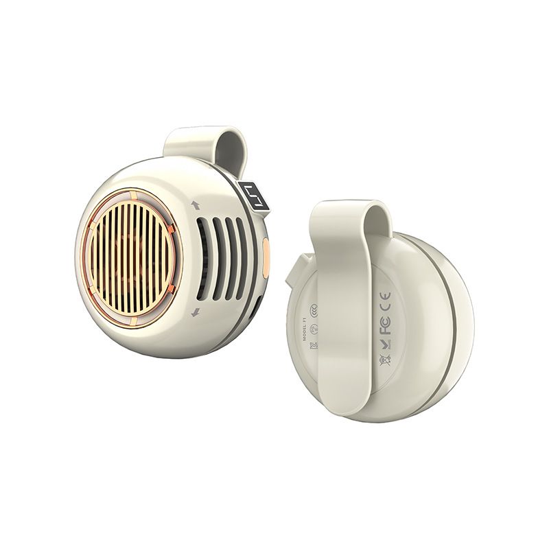 2-pack Beige Portable Clip-On Mini Fan with LED Display - 360-Degree Rotating Wearable Waist Fan, 5-Speed USB Rechargeable Personal Cooling for Travel, Gym, and Outdoor Work - Lightweight ABS Design