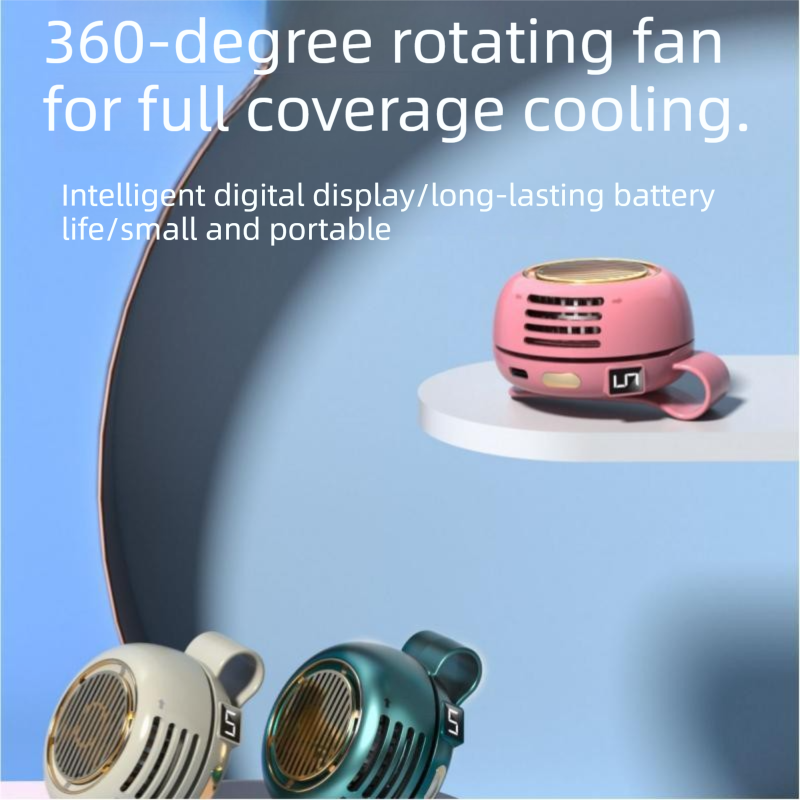 2-pack Beige Portable Clip-On Mini Fan with LED Display - 360-Degree Rotating Wearable Waist Fan, 5-Speed USB Rechargeable Personal Cooling for Travel, Gym, and Outdoor Work - Lightweight ABS Design