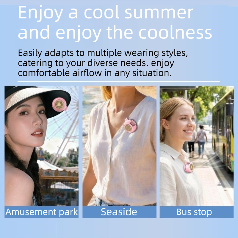 2-pack Beige Portable Clip-On Mini Fan with LED Display - 360-Degree Rotating Wearable Waist Fan, 5-Speed USB Rechargeable Personal Cooling for Travel, Gym, and Outdoor Work - Lightweight ABS Design