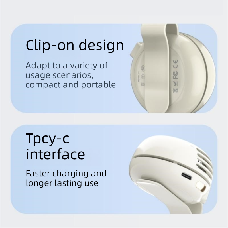 2-pack Beige Portable Clip-On Mini Fan with LED Display - 360-Degree Rotating Wearable Waist Fan, 5-Speed USB Rechargeable Personal Cooling for Travel, Gym, and Outdoor Work - Lightweight ABS Design