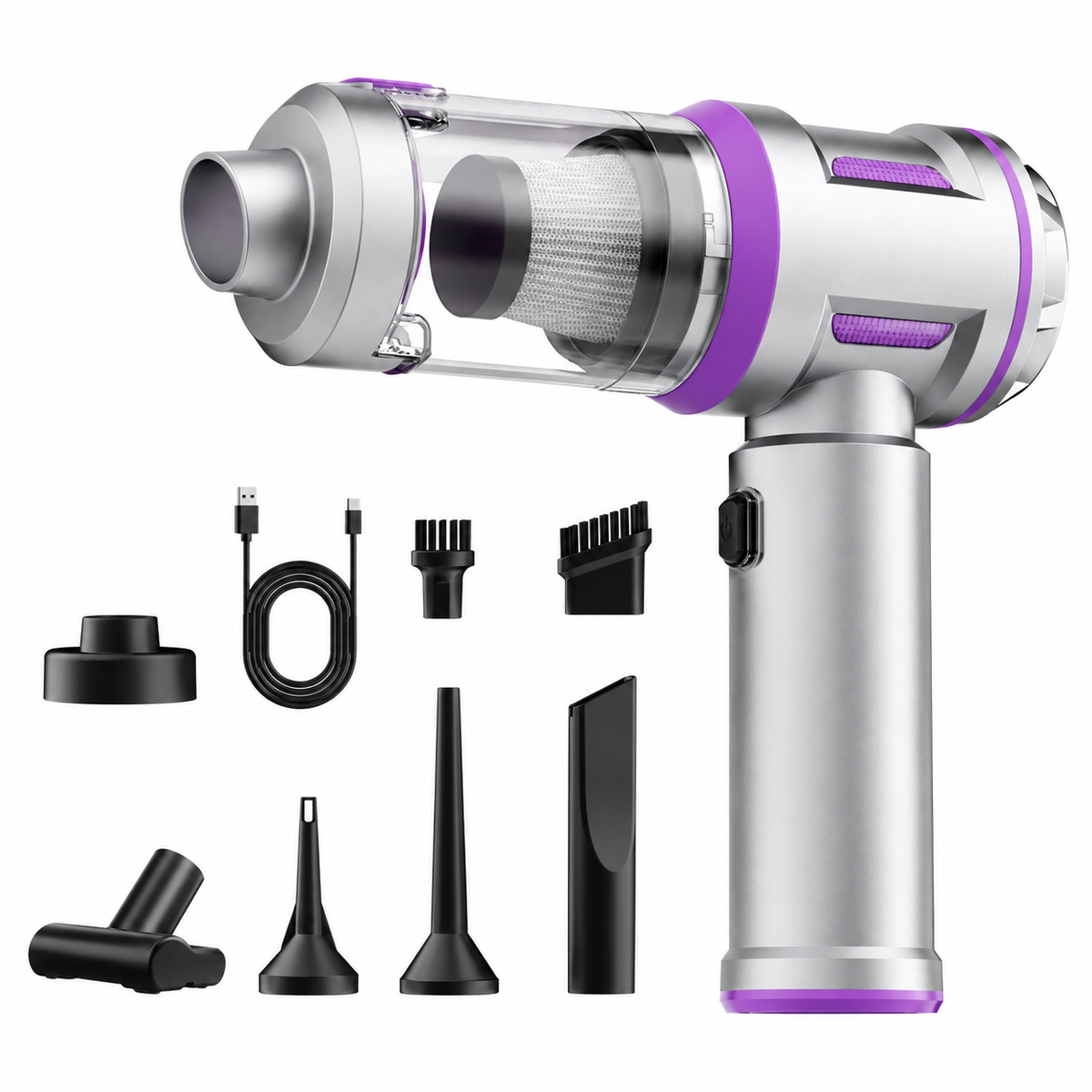 Cordless Handheld Car Vacuum Cleaner and Air Blower (Basic model)- 20kPa Brushless Motor, USB-C Rechargeable 3 Speed Vacuum, Inflator and Air Duster with Multi Nozzle Kit