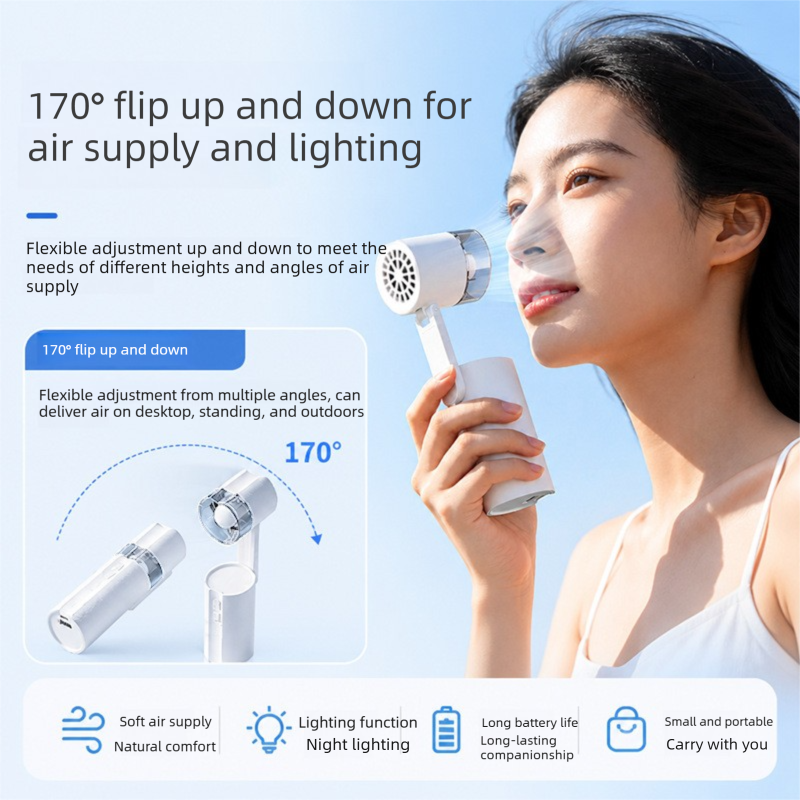 Portable Foldable Handheld Fan with LED Light - Mini Desk Fan with 170 Degree Adjustable Head and 3 Light Modes for Travel, Office and Outdoor Use