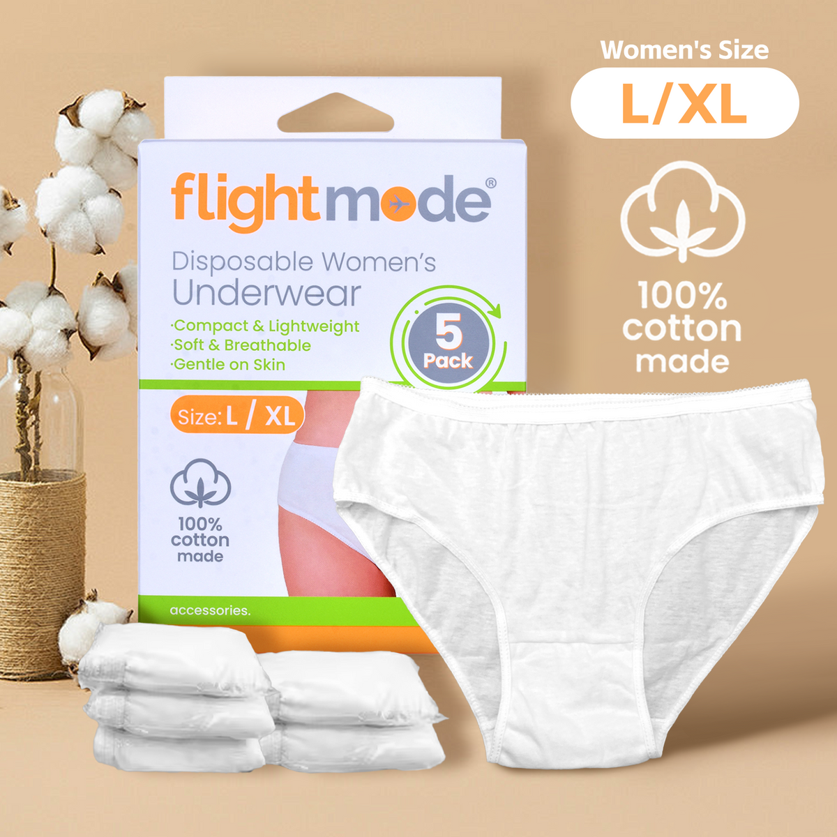 5 Pcs Women's Disposable Underware -L/XL