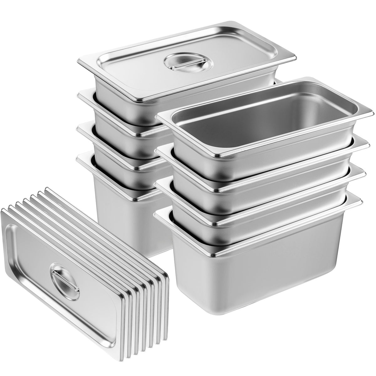 8 Pack Hotel Pans, 1/3 Size Anti-Jam Steam Pan with Lid, 0.8mm Thick Stainless Steel Steam Table Pan, 6-Inch Deep Commercial Table Pan, Catering Storage Food Pan, for Industrial & Scientific