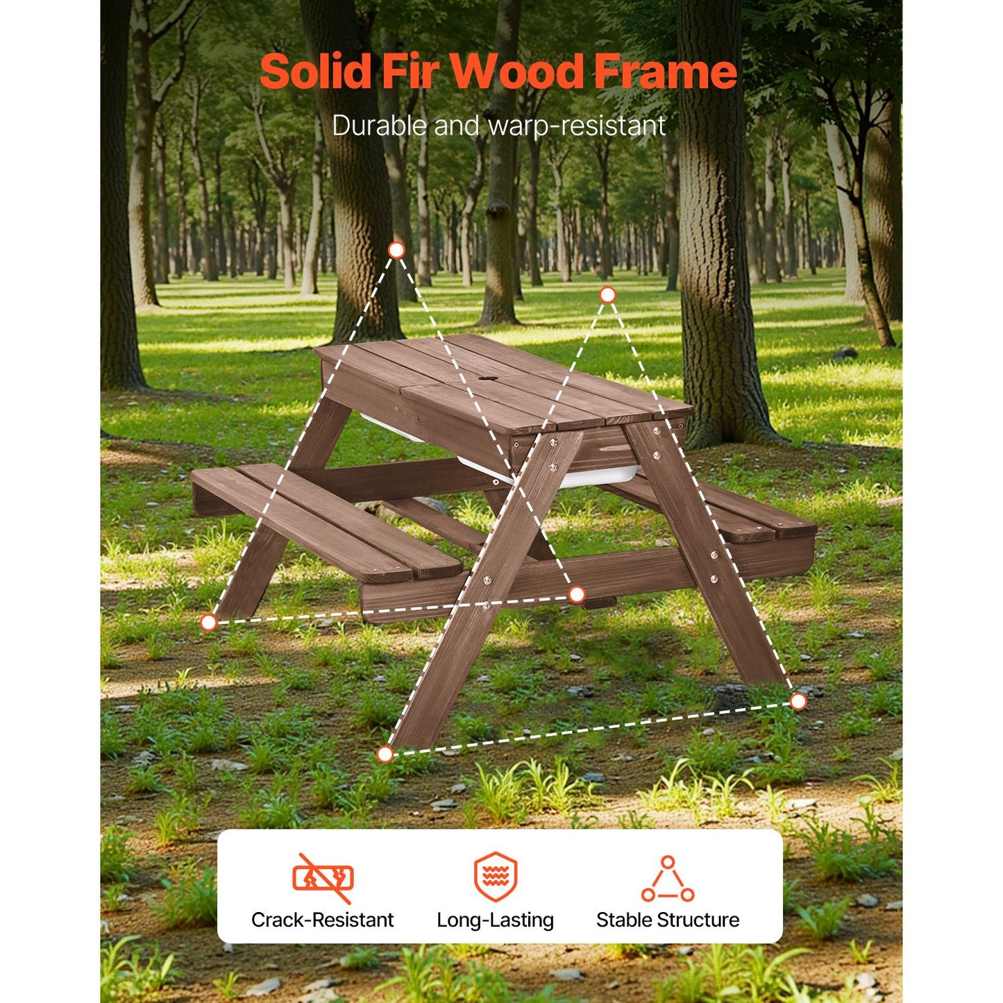 VEVOR Picnic Table Wooden Tables and Bench Set Umbrella Garden Indoor Outdoor