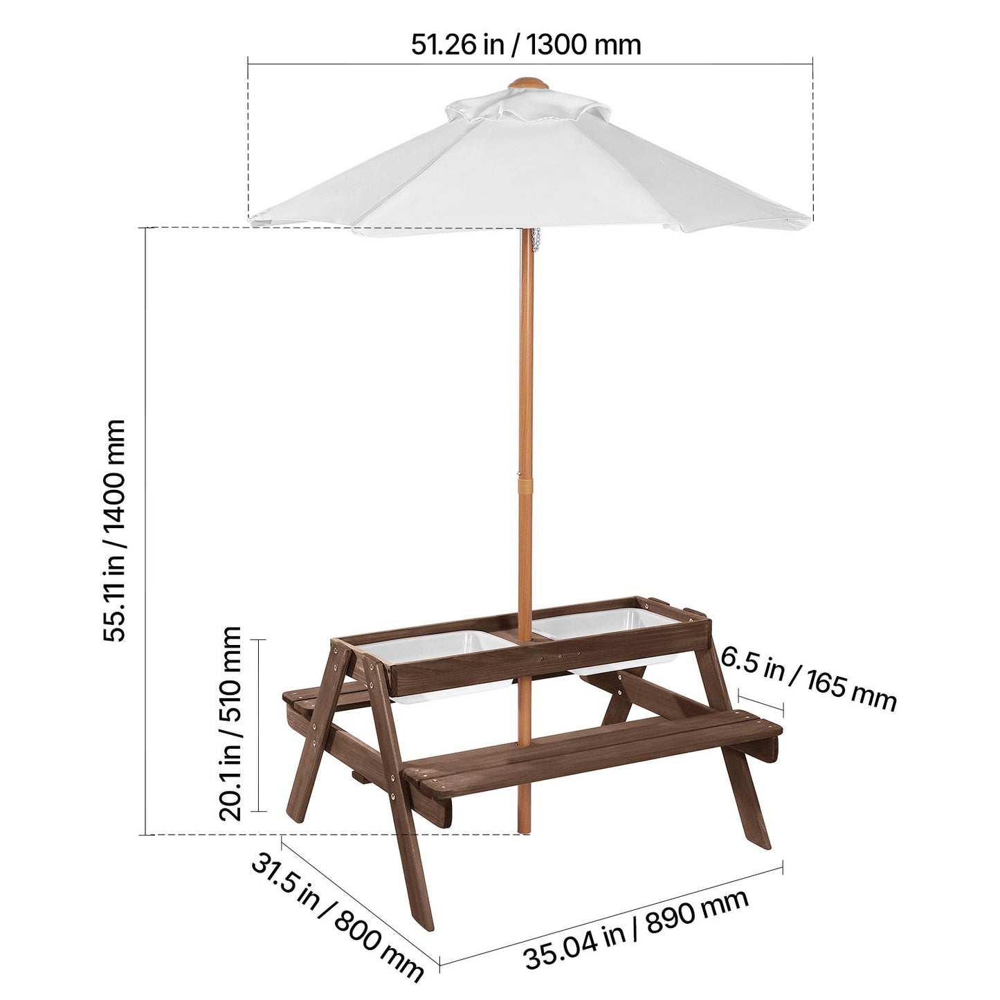 VEVOR Picnic Table Wooden Tables and Bench Set Umbrella Garden Indoor Outdoor