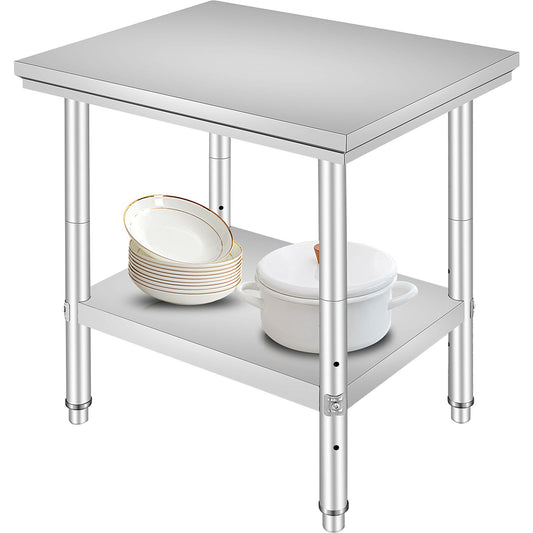 VEVOR Commercial Worktable & Workstation 24 x 30 x 32 Inch Stainless Steel Work Table Heavy Duty Commercial Food Prep Work Table for Home, Kitchen, Restaurant Metal Prep Table with Adjustable Feet