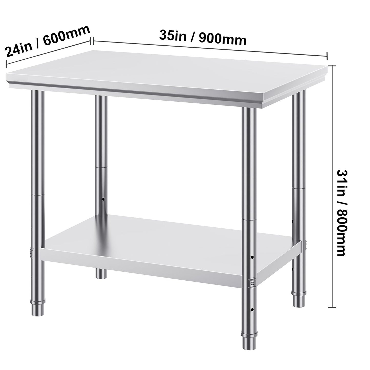 VEVOR 910x610mm Stainless Steel Kitchen Bench Commercial Work Food Prep Table