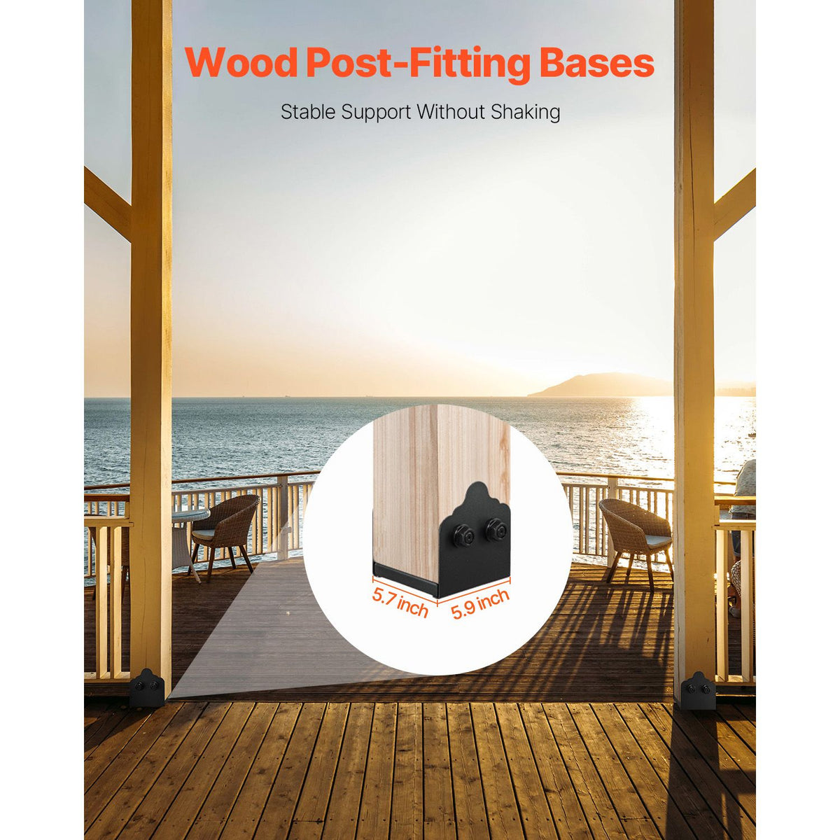 6x6 Post Base 2 Pcs, Inner Size 5.9x5.55 inch / 150x141 mm Post Brackets, Heavy Duty Carbon Steel Decking Posts, Wood Posts Brackets for Pavilion Deck Railing Support Deck Base Plate, Black