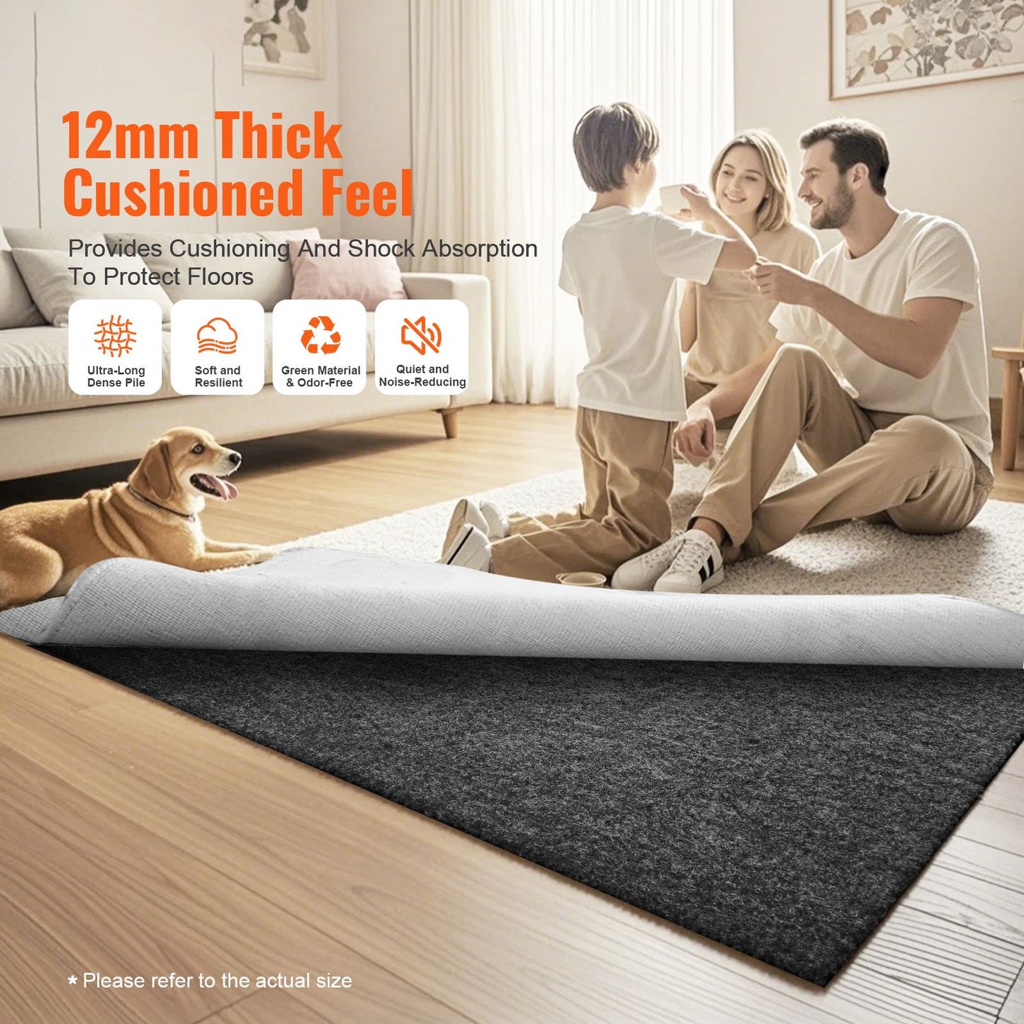 VEVOR Rug Pad Gripper 9' x 12' Protective Carpet Pad 0.47" Thick for All Floors