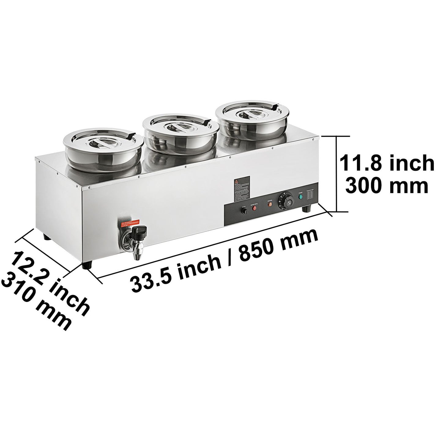 VEVOR Electric Soup Warmer, Three 7.4QT Stainless Steel Round Pot, 1200W Commercial Food Warmer, 30 - 85℃ Adjustable Temp, Bain Marie with Anti-Dry Burn and Reset Button, for Restaurant, Buffet