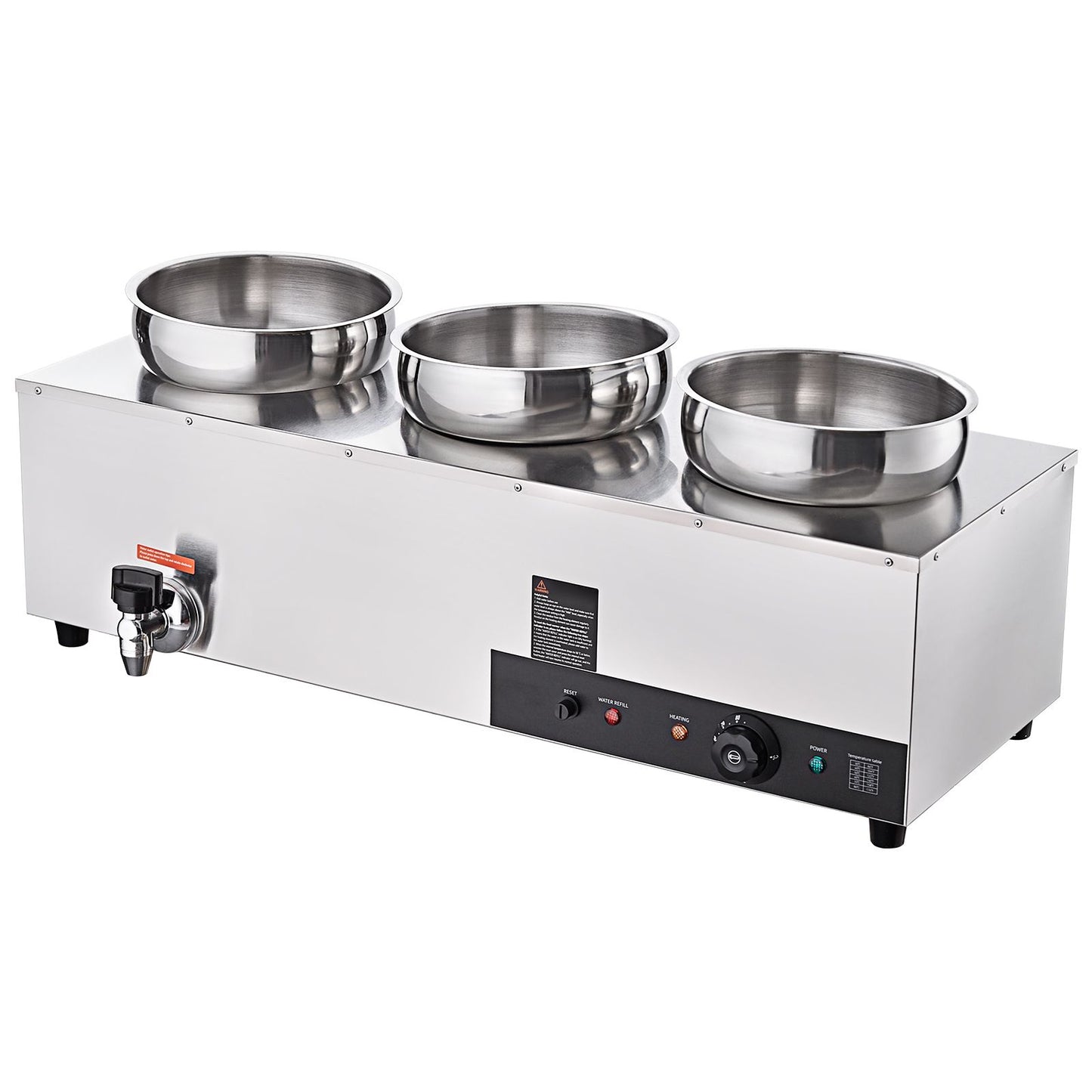 VEVOR Electric Soup Warmer, Three 7.4QT Stainless Steel Round Pot, 1200W Commercial Food Warmer, 30 - 85℃ Adjustable Temp, Bain Marie with Anti-Dry Burn and Reset Button, for Restaurant, Buffet