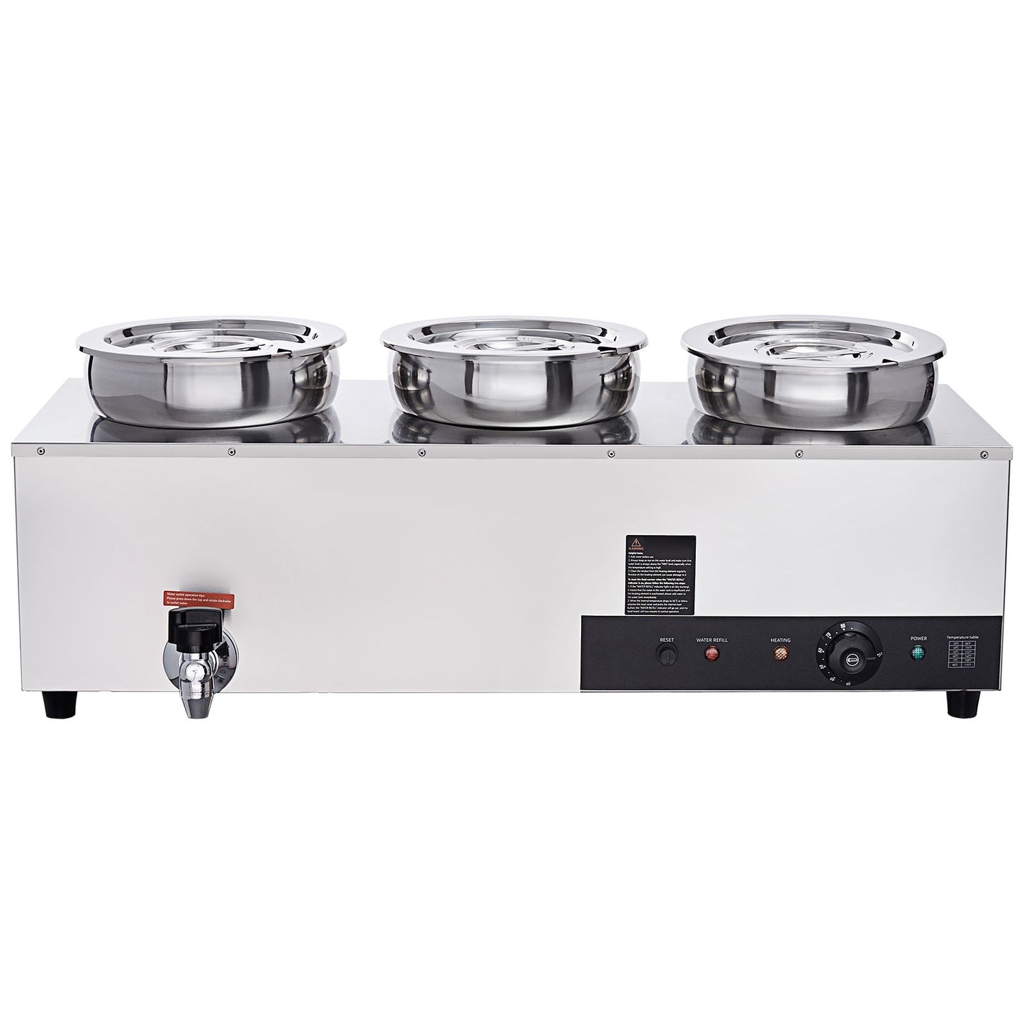 VEVOR Electric Soup Warmer, Three 7.4QT Stainless Steel Round Pot, 1200W Commercial Food Warmer, 30 - 85℃ Adjustable Temp, Bain Marie with Anti-Dry Burn and Reset Button, for Restaurant, Buffet