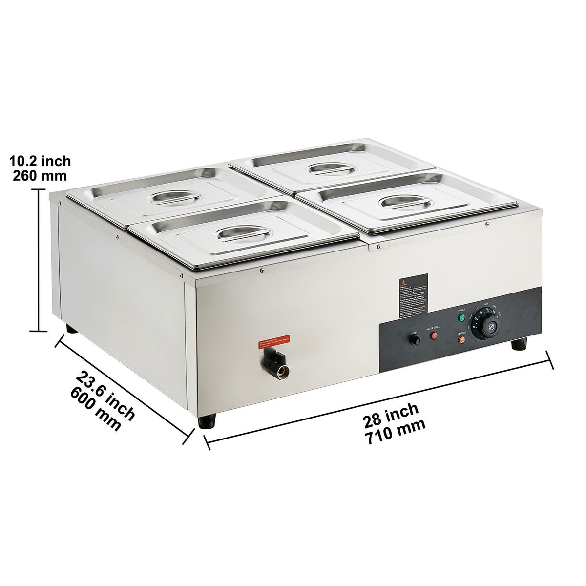 VEVOR Commercial Electric Food Warmer Countertop Buffet 4*12 Qt Pan Bain Marie