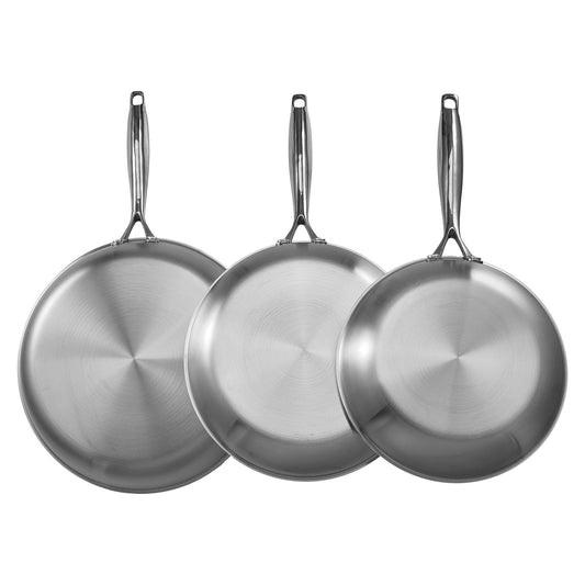 VEVOR Tri-Ply Stainless Steel Frying Pan, 3 Piece (240, 280, 320 mm), Cooking Skillet with Heat-Resistant Handle, Chef's Kitchen Cookware, Oven, Gas, Electric, Induction, Dishwasher Compatible, Silver