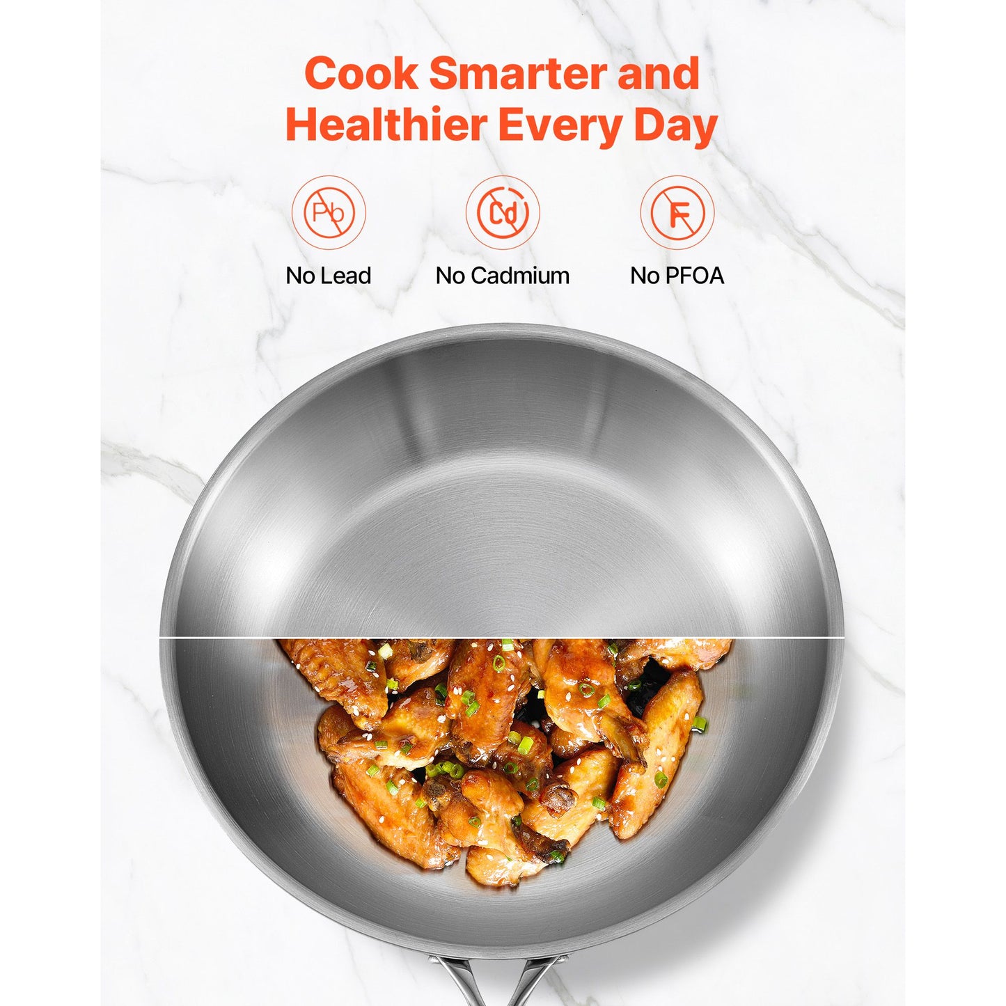 VEVOR Tri-Ply Stainless Steel Frying Pan, 3 Piece (240, 280, 320 mm), Cooking Skillet with Heat-Resistant Handle, Chef's Kitchen Cookware, Oven, Gas, Electric, Induction, Dishwasher Compatible, Silver