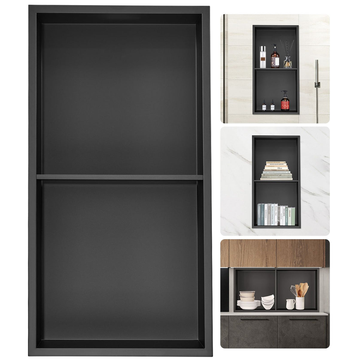 VEVOR 33.02 x 63.5 cm No Tile Shower Niche 304 Stainless Steel, Wall-Inserted Niche Recessed Double Shelves, Sealed Waterproof Rust-Resistant Modern Niche for Shower or Soap Storage Bathroom