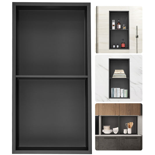 VEVOR 33.02 x 63.5 cm No Tile Shower Niche 304 Stainless Steel, Wall-Inserted Niche Recessed Double Shelves, Sealed Waterproof Rust-Resistant Modern Niche for Shower or Soap Storage Bathroom