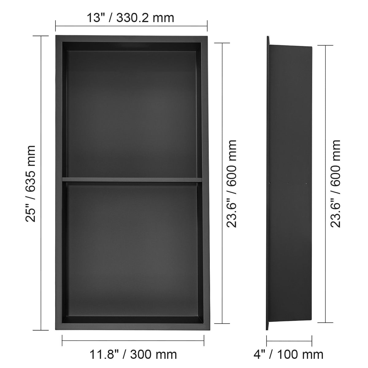 VEVOR 33.02 x 63.5 cm No Tile Shower Niche 304 Stainless Steel, Wall-Inserted Niche Recessed Double Shelves, Sealed Waterproof Rust-Resistant Modern Niche for Shower or Soap Storage Bathroom