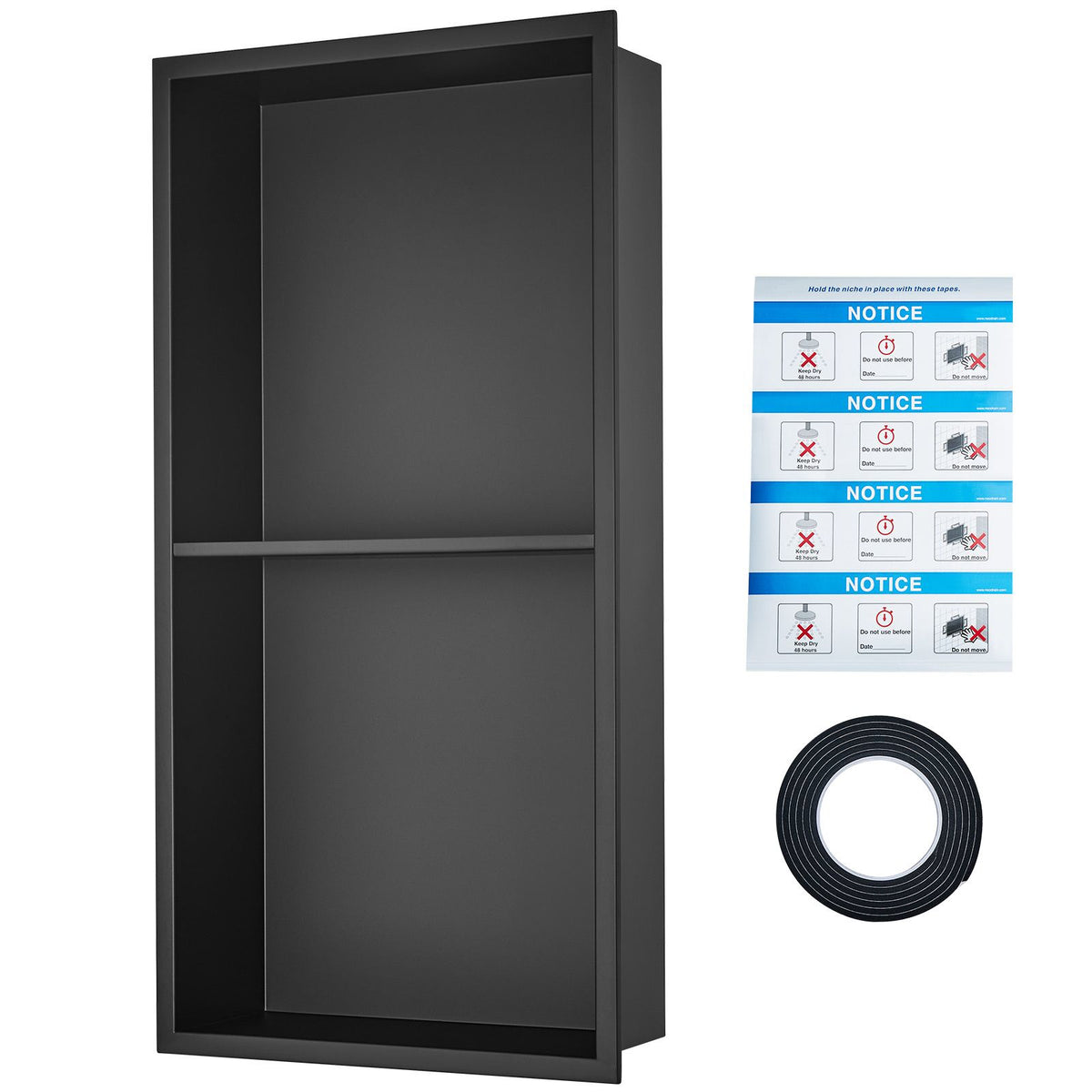 VEVOR 33.02 x 63.5 cm No Tile Shower Niche 304 Stainless Steel, Wall-Inserted Niche Recessed Double Shelves, Sealed Waterproof Rust-Resistant Modern Niche for Shower or Soap Storage Bathroom