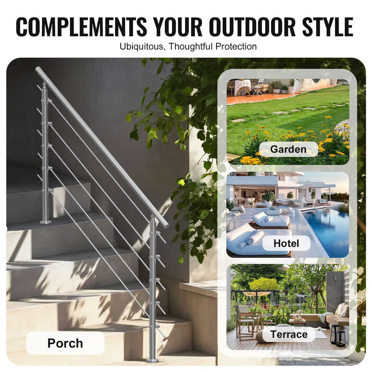 59in Handrails for Outdoor Steps 5 Crossbars Staircase for Porch Deck