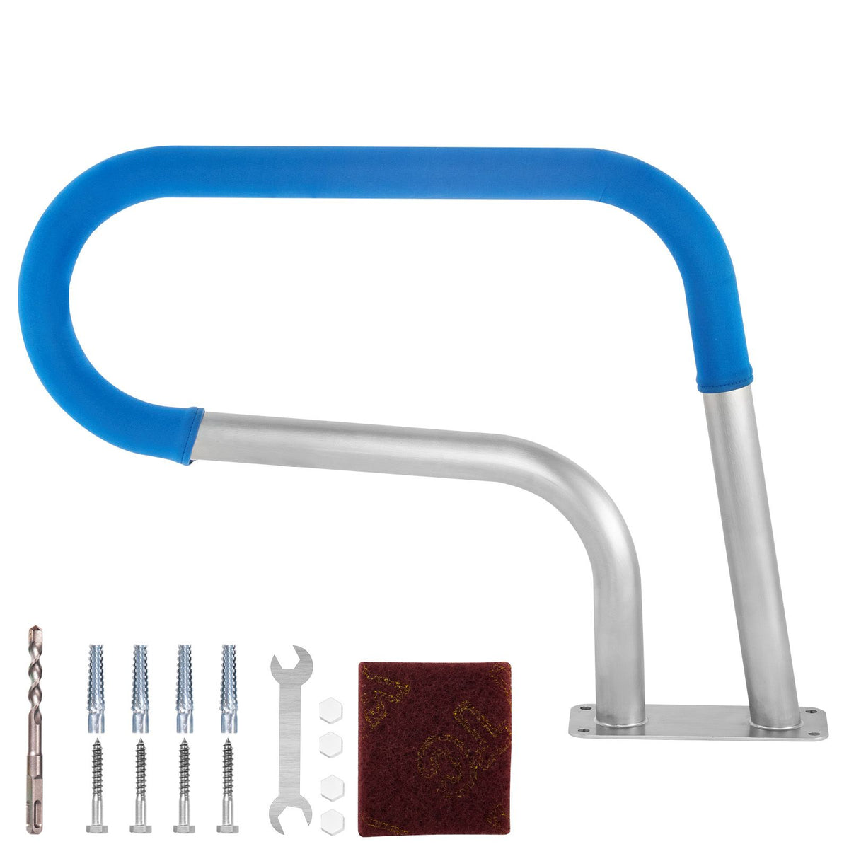 VEVOR Pool Rail 30x22 Pool Railing 304 Stainless Steel 250LBS Load Capacity Silver Rustproof Pool Handrail Humanized Swimming Pool Handrail with Blue Grip Cover & M8 Drill Bit & Self-Taping Screws