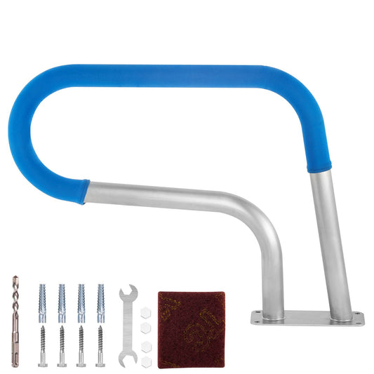 VEVOR Pool Rail 30x22 Pool Railing 304 Stainless Steel 250LBS Load Capacity Silver Rustproof Pool Handrail Humanized Swimming Pool Handrail with Blue Grip Cover & M8 Drill Bit & Self-Taping Screws